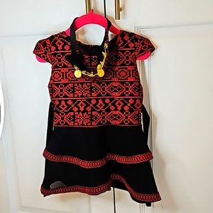 Jordanian Embroidered Thoub Toddler Cultural Dress 2T with Headband